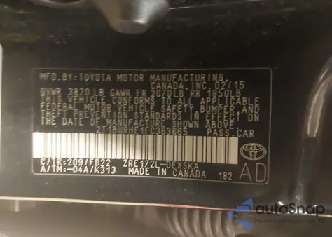 2015 Toyota Corolla S Plus z USA, uszkodzony, nr VIN 2T1BURHE1FC363665